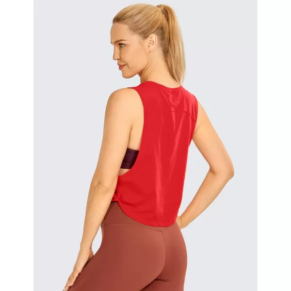 CRZ YOGA Pima Cotton Cropped Tank Tops for Women  Sleeveless Sports Shirts Athletic Yoga Running Gym Workout Crop TopsDeep Red