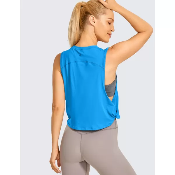 CRZ YOGA Pima Cotton Cropped Tank Tops for Women  Sleeveless Sports Shirts Athletic Yoga Running Gym Workout Crop TopsMadagascar Blue