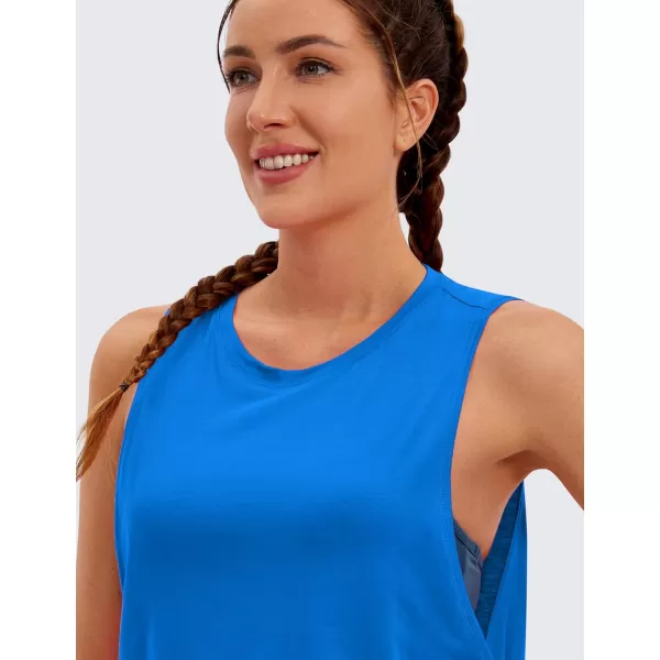 CRZ YOGA Pima Cotton Cropped Tank Tops for Women  Sleeveless Sports Shirts Athletic Yoga Running Gym Workout Crop TopsSparkle Blue