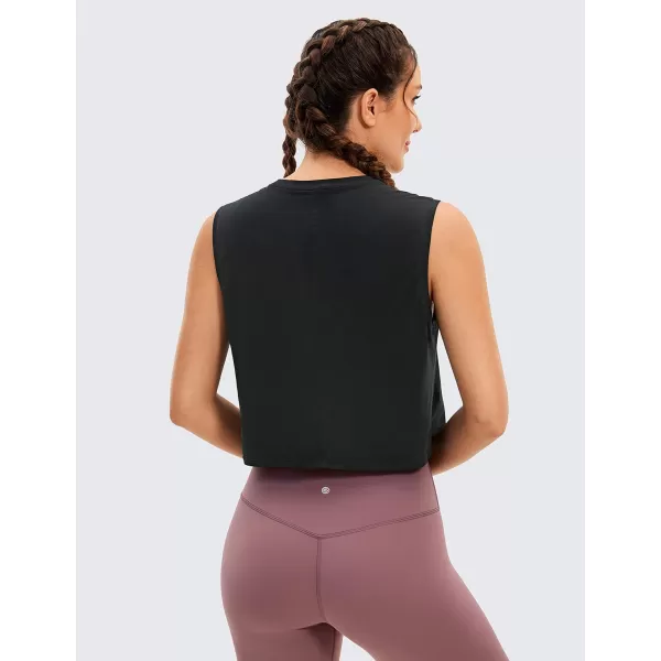 CRZ YOGA Pima Cotton Cropped Tank Tops for Women Workout Crop Top Sleeveless Athletic Shirts Loose Yoga TopsBlack