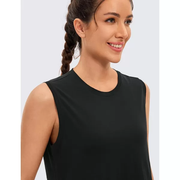 CRZ YOGA Pima Cotton Cropped Tank Tops for Women Workout Crop Top Sleeveless Athletic Shirts Loose Yoga TopsBlack