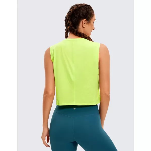 CRZ YOGA Pima Cotton Cropped Tank Tops for Women Workout Crop Top Sleeveless Athletic Shirts Loose Yoga TopsBright Verdancy