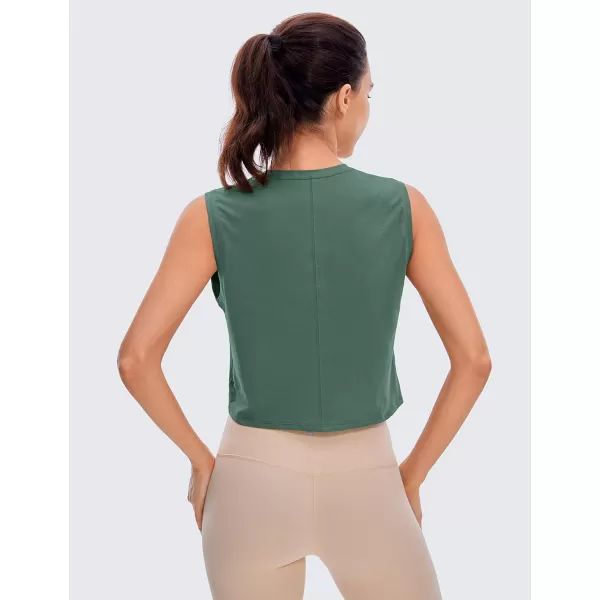 CRZ YOGA Pima Cotton Cropped Tank Tops for Women Workout Crop Top Sleeveless Athletic Shirts Loose Yoga TopsGraphite Green