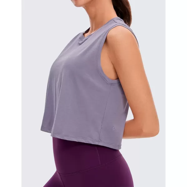 CRZ YOGA Pima Cotton Cropped Tank Tops for Women Workout Crop Top Sleeveless Athletic Shirts Loose Yoga TopsLavender Gray