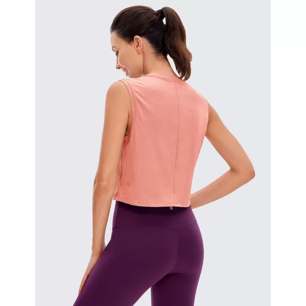 CRZ YOGA Pima Cotton Cropped Tank Tops for Women Workout Crop Top Sleeveless Athletic Shirts Loose Yoga TopsPeach Pink