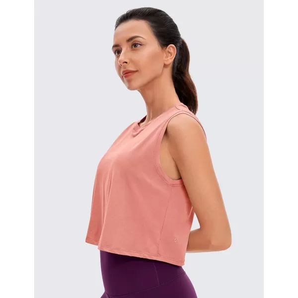 CRZ YOGA Pima Cotton Cropped Tank Tops for Women Workout Crop Top Sleeveless Athletic Shirts Loose Yoga TopsPeach Pink