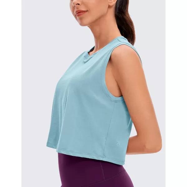 CRZ YOGA Pima Cotton Cropped Tank Tops for Women Workout Crop Top Sleeveless Athletic Shirts Loose Yoga TopsPure Blue