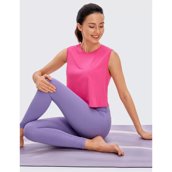 CRZ YOGA Pima Cotton Cropped Tank Tops for Women Workout Crop Top Sleeveless Athletic Shirts Loose Yoga TopsSonic Pink