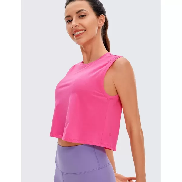 CRZ YOGA Pima Cotton Cropped Tank Tops for Women Workout Crop Top Sleeveless Athletic Shirts Loose Yoga TopsSonic Pink