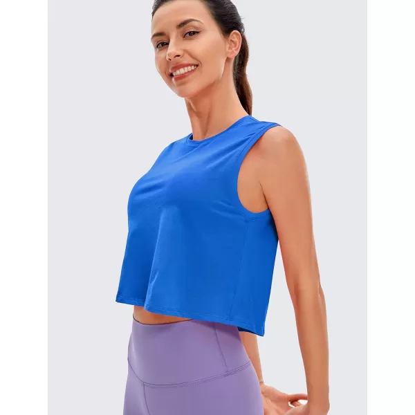 CRZ YOGA Pima Cotton Cropped Tank Tops for Women Workout Crop Top Sleeveless Athletic Shirts Loose Yoga TopsStrong Blue