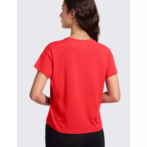 CRZ YOGA Pima Cotton Short Sleeve Workout Tops for Women Loose Basic TShirt Athletic Gym Casual Tee ShirtsDeep Red