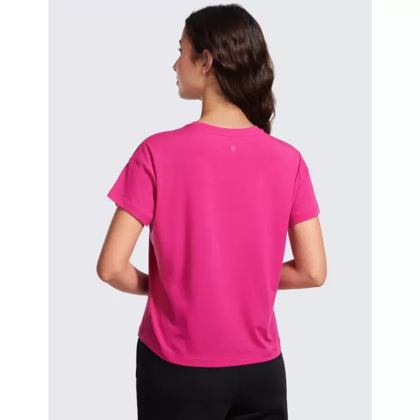 CRZ YOGA Pima Cotton Short Sleeve Workout Tops for Women Loose Basic TShirt Athletic Gym Casual Tee ShirtsGranita Pink