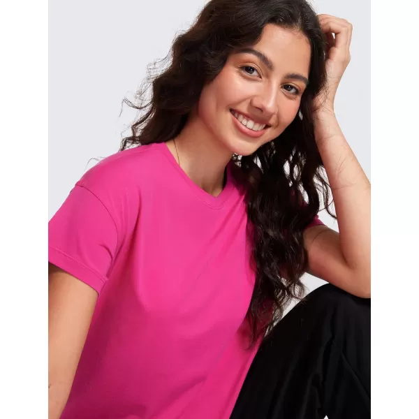 CRZ YOGA Pima Cotton Short Sleeve Workout Tops for Women Loose Basic TShirt Athletic Gym Casual Tee ShirtsGranita Pink