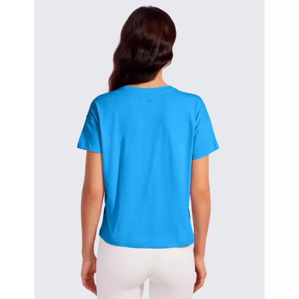 CRZ YOGA Pima Cotton Short Sleeve Workout Tops for Women Loose Basic TShirt Athletic Gym Casual Tee ShirtsMadagascar Blue