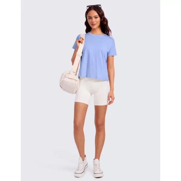 CRZ YOGA Pima Cotton Short Sleeve Workout Tops for Women Loose Basic TShirt Athletic Gym Casual Tee ShirtsPeriwinkle Purple