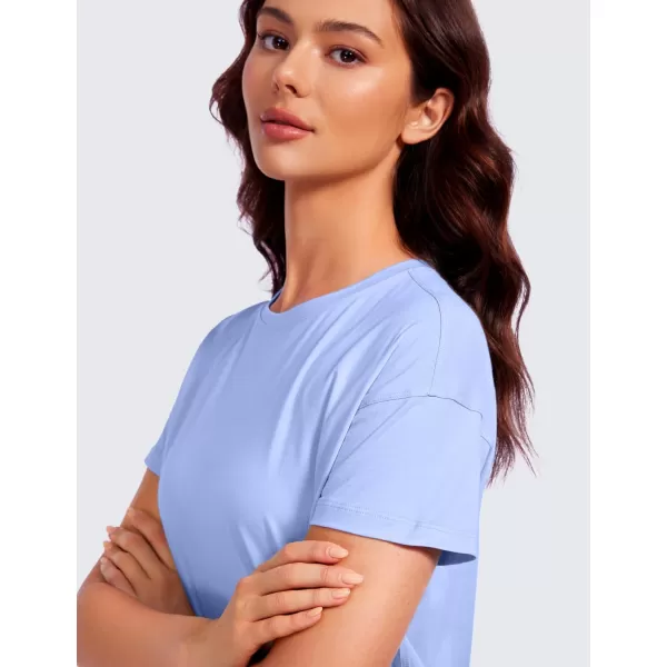 CRZ YOGA Pima Cotton Short Sleeve Workout Tops for Women Loose Basic TShirt Athletic Gym Casual Tee ShirtsPeriwinkle Purple