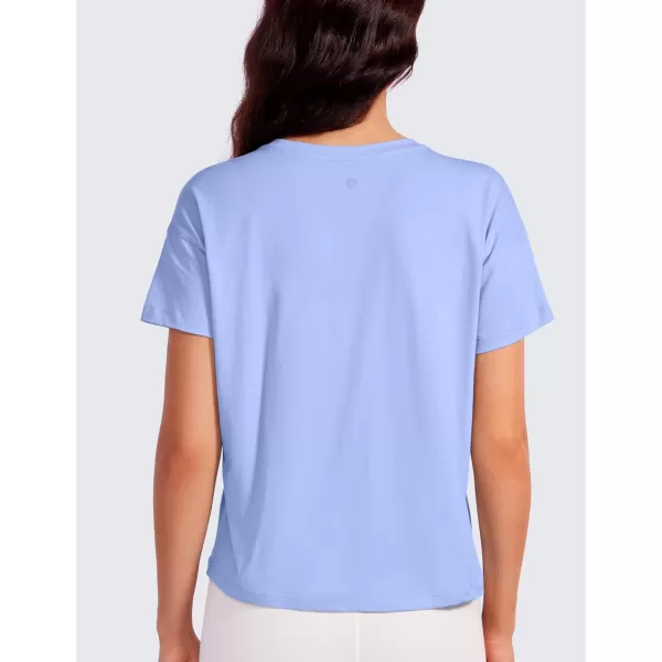 CRZ YOGA Pima Cotton Short Sleeve Workout Tops for Women Loose Basic TShirt Athletic Gym Casual Tee ShirtsPeriwinkle Purple