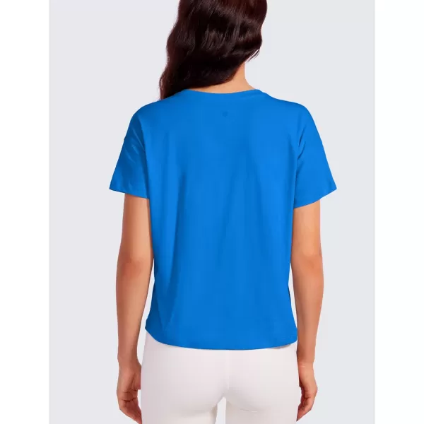 CRZ YOGA Pima Cotton Short Sleeve Workout Tops for Women Loose Basic TShirt Athletic Gym Casual Tee ShirtsSparkle Blue