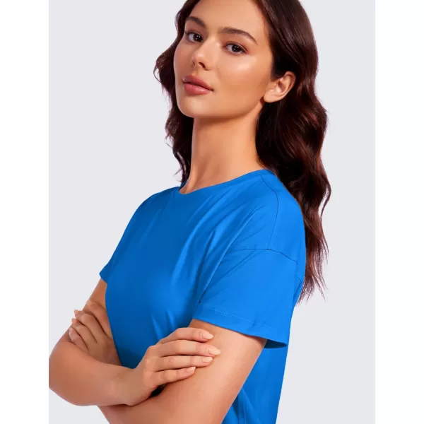 CRZ YOGA Pima Cotton Short Sleeve Workout Tops for Women Loose Basic TShirt Athletic Gym Casual Tee ShirtsSparkle Blue