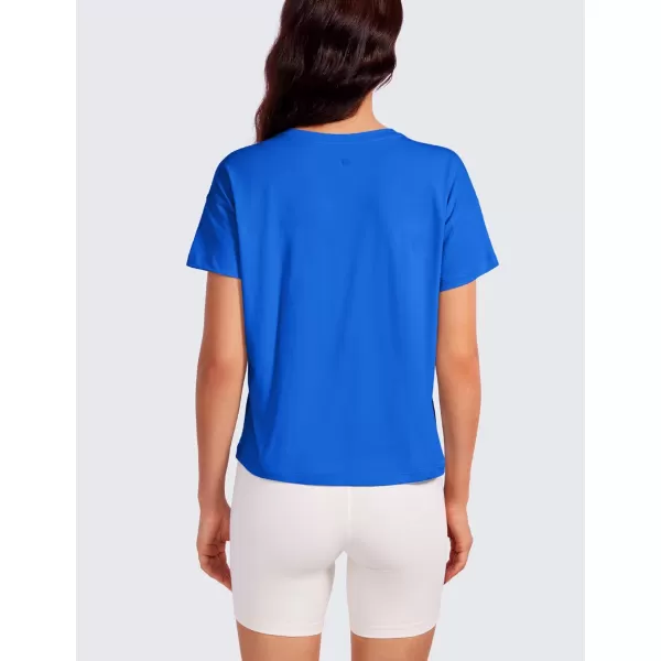 CRZ YOGA Pima Cotton Short Sleeve Workout Tops for Women Loose Basic TShirt Athletic Gym Casual Tee ShirtsStrong Blue