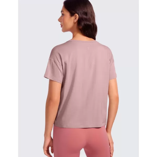 CRZ YOGA Pima Cotton Short Sleeve Workout Tops for Women Loose Basic TShirt Athletic Gym Casual Tee ShirtsTwilight Rose Pink