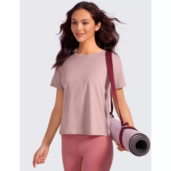 CRZ YOGA Pima Cotton Short Sleeve Workout Tops for Women Loose Basic TShirt Athletic Gym Casual Tee ShirtsTwilight Rose Pink