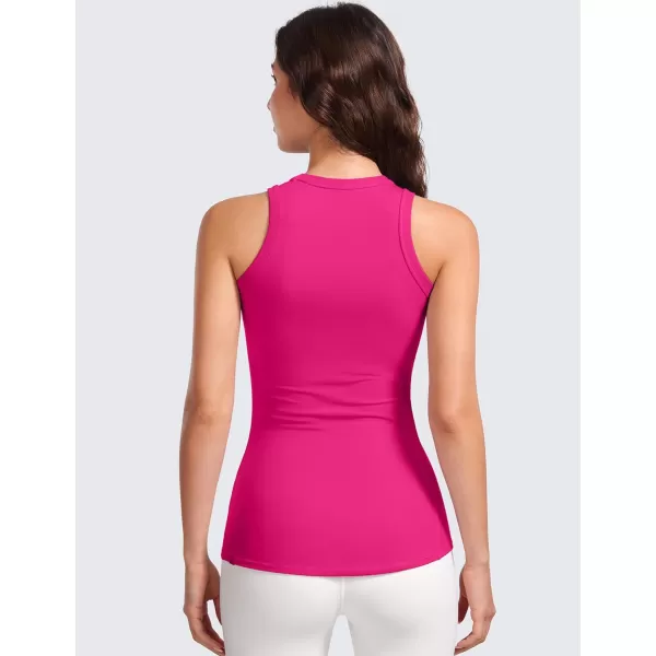 CRZ YOGA Racerback Tank Tops for Womens High Crewneck Stretchy Fitted Tanks Workout Casual Sleeveless Tight ShirtsGranita Pink