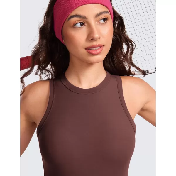 CRZ YOGA Racerback Tank Tops for Womens High Crewneck Stretchy Fitted Tanks Workout Casual Sleeveless Tight ShirtsTaupe