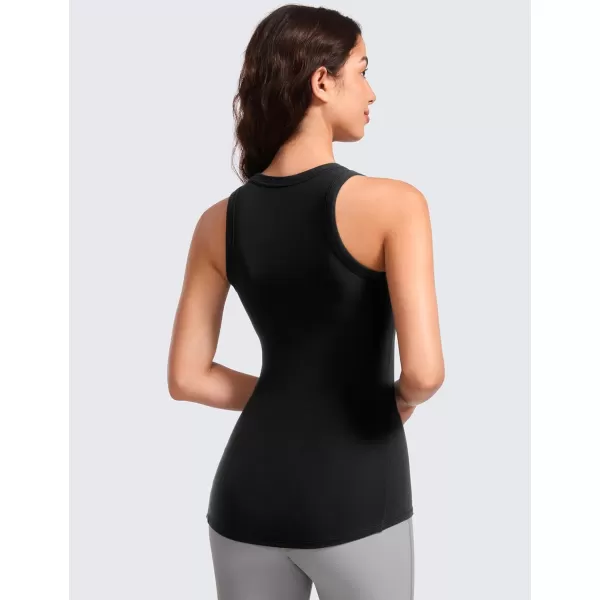 CRZ YOGA Ribbed Racerback Tank Tops for Womens High Crewneck Stretchy Fitted Tanks Workout Casual Sleeveless Tight ShirtsBlack