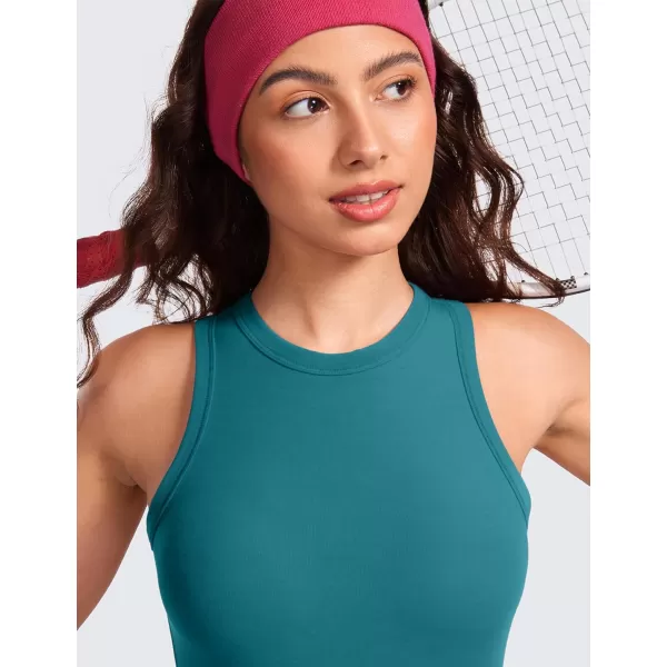 CRZ YOGA Ribbed Racerback Tank Tops for Womens High Crewneck Stretchy Fitted Tanks Workout Casual Sleeveless Tight ShirtsGreen Jade