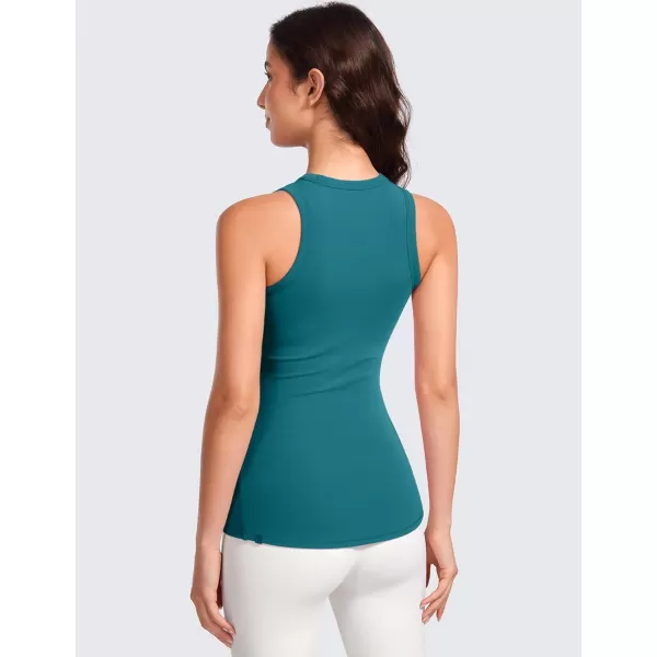 CRZ YOGA Ribbed Racerback Tank Tops for Womens High Crewneck Stretchy Fitted Tanks Workout Casual Sleeveless Tight ShirtsGreen Jade