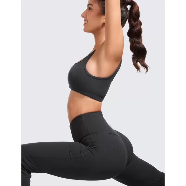 CRZ YOGA Ribbed Sports Bras for Women  Square Neck Wireless Padded Bra Low Coverage Yoga Crop Top with Built in BraBlack