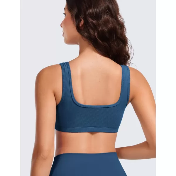 CRZ YOGA Ribbed Sports Bras for Women  Square Neck Wireless Padded Bra Low Coverage Yoga Crop Top with Built in BraFrench Navy