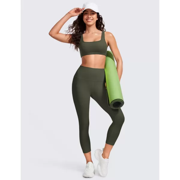 CRZ YOGA Ribbed Sports Bras for Women  Square Neck Wireless Padded Bra Low Coverage Yoga Crop Top with Built in BraOlive Green