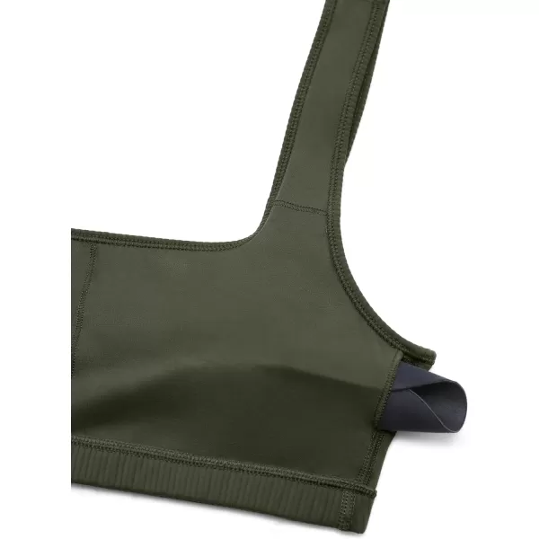 CRZ YOGA Ribbed Sports Bras for Women  Square Neck Wireless Padded Bra Low Coverage Yoga Crop Top with Built in BraOlive Green