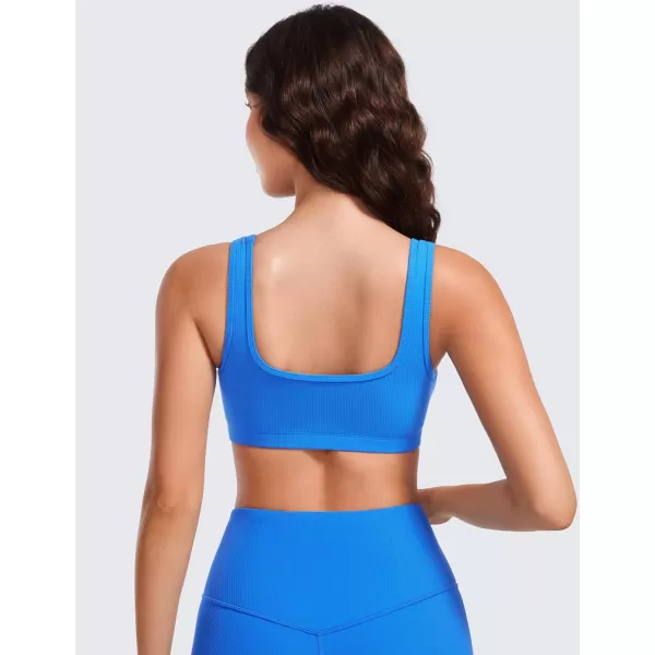 CRZ YOGA Ribbed Sports Bras for Women  Square Neck Wireless Padded Bra Low Coverage Yoga Crop Top with Built in BraSparkle Blue