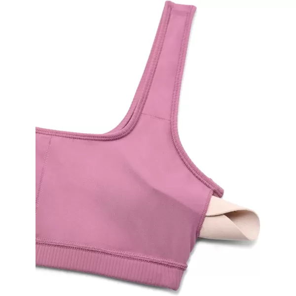 CRZ YOGA Ribbed Sports Bras for Women  Square Neck Wireless Padded Bra Low Coverage Yoga Crop Top with Built in BraVelvet Dust