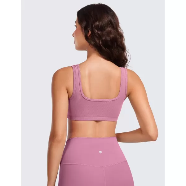 CRZ YOGA Ribbed Sports Bras for Women  Square Neck Wireless Padded Bra Low Coverage Yoga Crop Top with Built in BraVelvet Dust