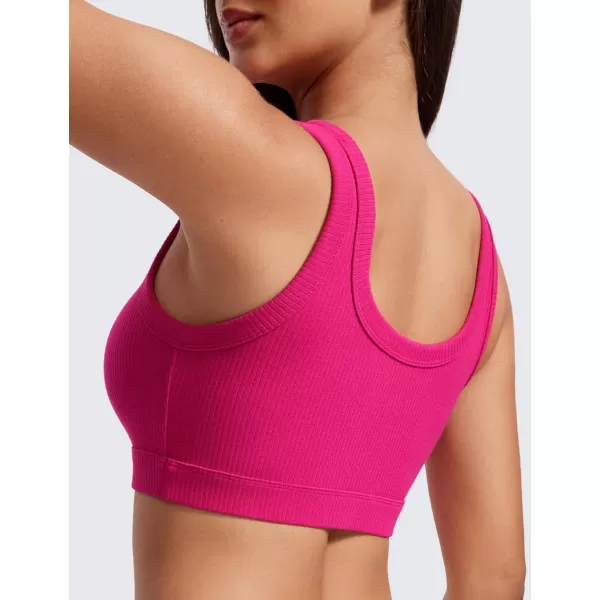 CRZ YOGA Ribbed Sports Bras for Women  U Back Wireless Medium Impact Sports Bra Padded Yoga Workout BraGranita Pink