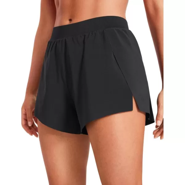 CRZ YOGA Running Shorts for Women High Waisted V Split Gym Workout Athletic Track Shorts with Mesh Liner Quick DryBlack