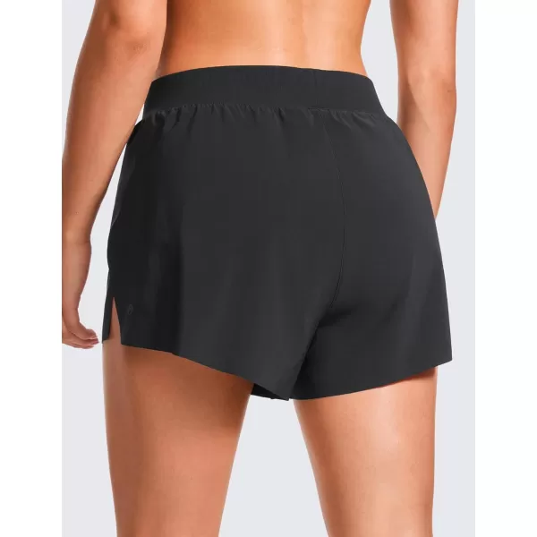 CRZ YOGA Running Shorts for Women High Waisted V Split Gym Workout Athletic Track Shorts with Mesh Liner Quick DryBlack