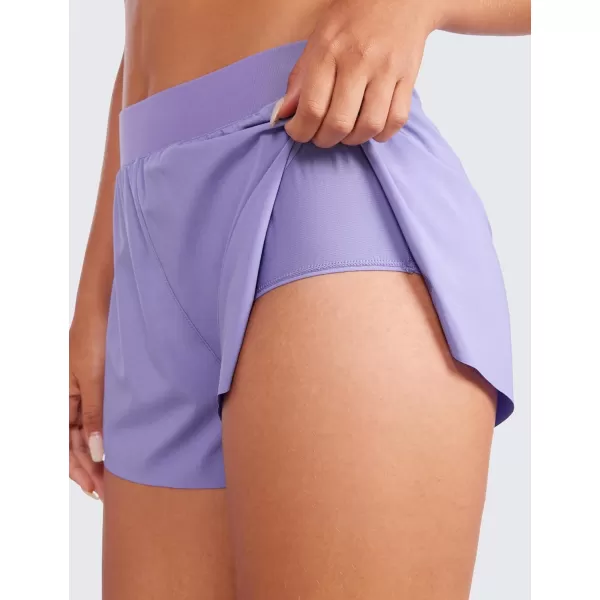 CRZ YOGA Running Shorts for Women High Waisted V Split Gym Workout Athletic Track Shorts with Mesh Liner Quick DryDark Lavender Purple