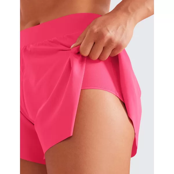 CRZ YOGA Running Shorts for Women High Waisted V Split Gym Workout Athletic Track Shorts with Mesh Liner Quick DryLip Gloss Pink