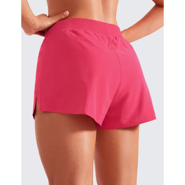 CRZ YOGA Running Shorts for Women High Waisted V Split Gym Workout Athletic Track Shorts with Mesh Liner Quick DryLip Gloss Pink