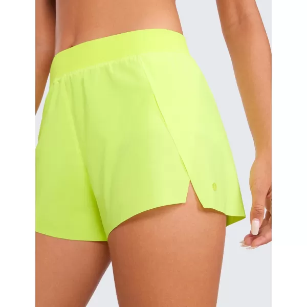 CRZ YOGA Running Shorts for Women High Waisted V Split Gym Workout Athletic Track Shorts with Mesh Liner Quick DryNeon Yellow