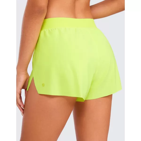 CRZ YOGA Running Shorts for Women High Waisted V Split Gym Workout Athletic Track Shorts with Mesh Liner Quick DryNeon Yellow