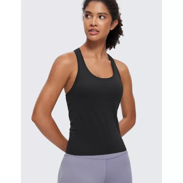 CRZ YOGA Seamless Tank Top for Women Racerback Sleeveless Workout Tops Athletic Scoop Neck Running Yoga ShirtsBlack
