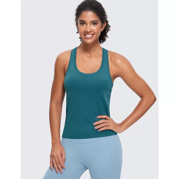 CRZ YOGA Seamless Tank Top for Women Racerback Sleeveless Workout Tops Athletic Scoop Neck Running Yoga ShirtsGreen Jade