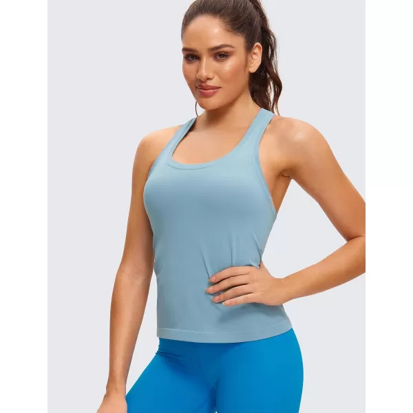 CRZ YOGA Seamless Tank Top for Women Racerback Sleeveless Workout Tops Athletic Scoop Neck Running Yoga ShirtsPure Blue