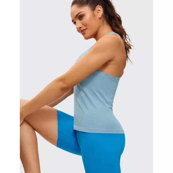 CRZ YOGA Seamless Tank Top for Women Racerback Sleeveless Workout Tops Athletic Scoop Neck Running Yoga ShirtsPure Blue